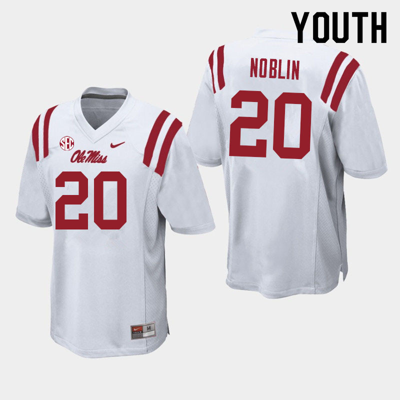 Youth #20 Blake Noblin Ole Miss Rebels College Football Jerseys Sale-White